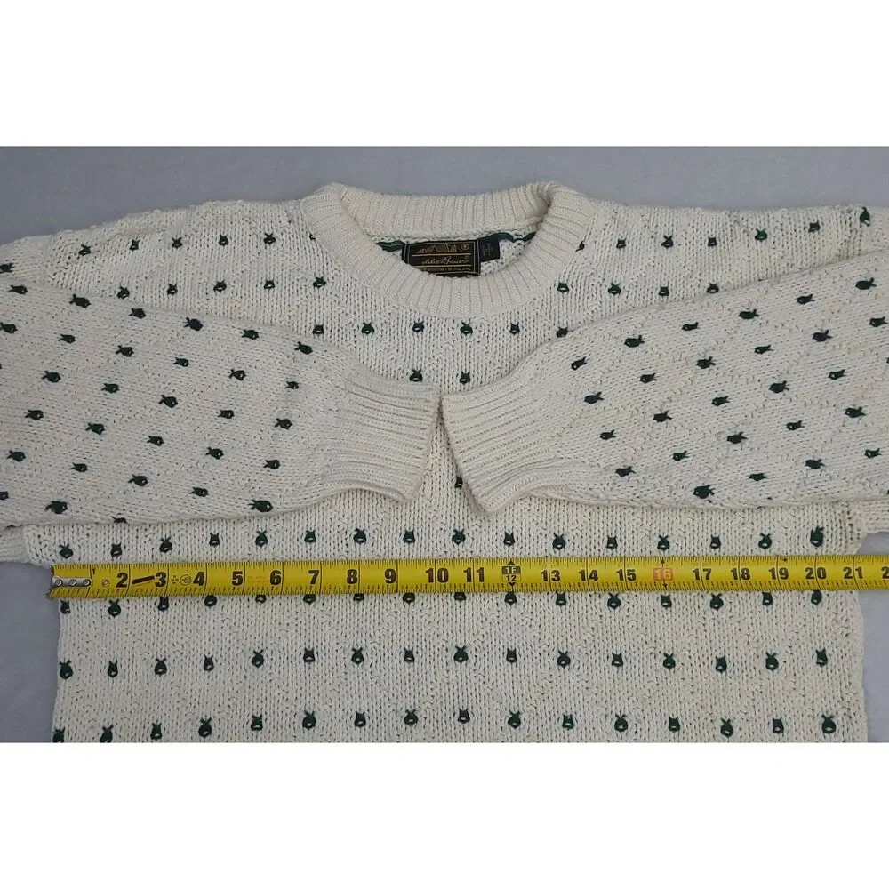 VTG Eddie Bauer Mens Outdoor Outfitter Cotton‎ Knit Sweater M Cream Green USA - Picture 7 of 8